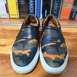 Givenchy Men's Blue and Orange Camouflage slip on sneakers